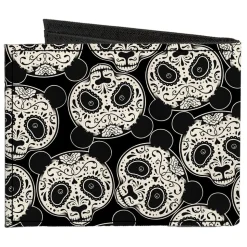 Canvas Bi-Fold Wallet - Panda Bear Sugar Skull Scattered Black White