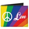 Canvas Bi-Fold Wallet - PEACE and LOVE Rainbow Rays Multi Color White