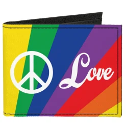 Canvas Bi-Fold Wallet - PEACE and LOVE Rainbow Rays Multi Color White