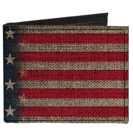 Canvas Bi-Fold Wallet - Vintage US Flag Stretch