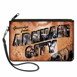 Canvas Zipper Wallet - LARGE - GREETINGS FROM ARKHAM CITY Postcard Tans/City Scenes