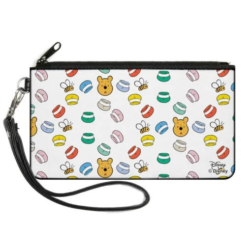 Canvas Zipper Wallet - LARGE - Winnie the Pooh Face Bee Honey Pots Scattered White