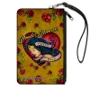 Canvas Zipper Wallet - LARGE - Studded WONDER WOMAN Heart STRENGTH AND BEAUTY Tattoo Roses Gold