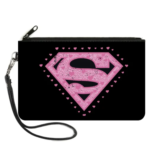 Canvas Zipper Wallet - LARGE - Superman Heart Shield Black/Pinks