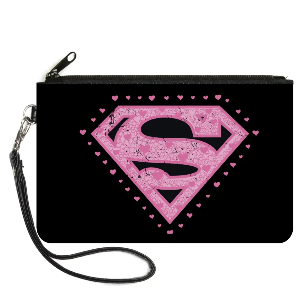 Canvas Zipper Wallet - LARGE - Superman Heart Shield Black/Pinks