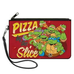 Canvas Zipper Wallet - LARGE - Classic TMNT Turtles Pose16 PIZZA BY THE SLICE Reds Yellows