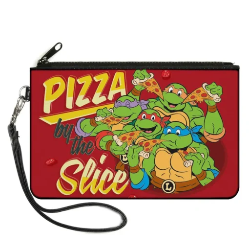 Canvas Zipper Wallet - LARGE - Classic TMNT Turtles Pose16 PIZZA BY THE SLICE Reds Yellows