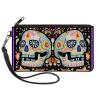 Canvas Zipper Wallet - LARGE - Twin Calaveras Floral Collage Black Multi Color