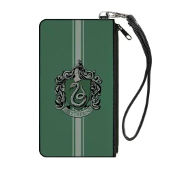 Canvas Zipper Wallet - LARGE - SLYTHERIN Crest Vertical Stripe Green Gray