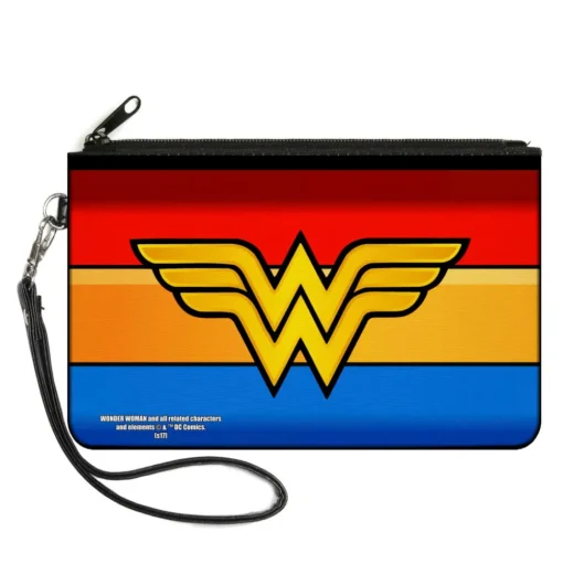 Canvas Zipper Wallet - LARGE - Wonder Woman Logo Stripe Red Yellows Blue