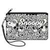 Canvas Zipper Wallet - LARGE - Snoopy Poses and Daisy Flowers Collage Black/Grays/White