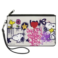 Canvas Zipper Wallet - LARGE - Peanuts Snoopy and Woodstock Graffiti Collage White/Multi Color