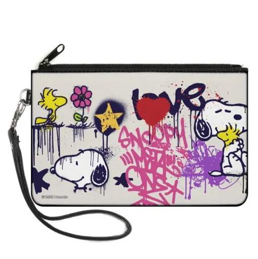 Canvas Zipper Wallet - LARGE - Peanuts Snoopy and Woodstock Graffiti Collage White/Multi Color
