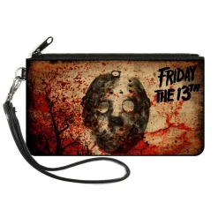 Canvas Zipper Wallet - LARGE - FRIDAY THE 13th Jason Mask Trees Tans Blood Splatter Black