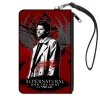 Canvas Zipper Wallet - LARGE - Supernatural Castiel Angel Wings Pose Reds Grays Black