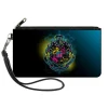 Canvas Zipper Wallet - LARGE - Harry Potter Hogwarts Crest Black Yellow Aqua Fade Multi Neon