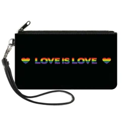 Canvas Zipper Wallet - LARGE - LOVE IS LOVE Heart Black Rainbow