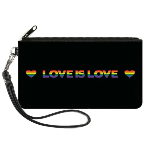 Canvas Zipper Wallet - LARGE - LOVE IS LOVE Heart Black Rainbow