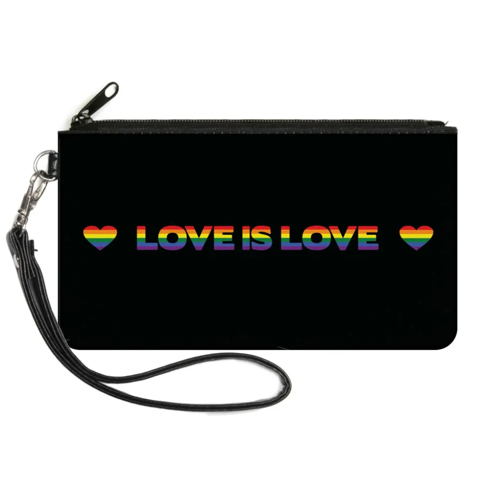 Canvas Zipper Wallet - LARGE - LOVE IS LOVE Heart Black Rainbow