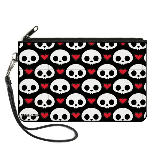Canvas Zipper Wallet - LARGE - Skelanimals Face Logo and Heart Black/White/Red