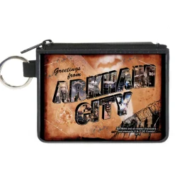 Canvas Zipper Wallet - MINI X-SMALL - GREETINGS FROM ARKHAM CITY Postcard Tans City Scenes