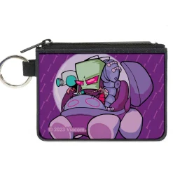Canvas Zipper Wallet - MINI X-SMALL - Invader Zim and GIR Voot Cruiser Pose and Bone Purples