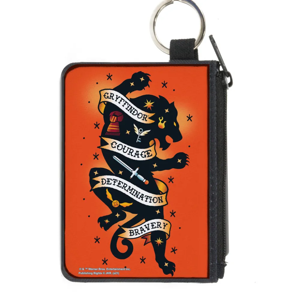 Canvas Zipper Wallet - MINI X-SMALL - Harry Potter GRYFFINDOR Lion COURAGE DETERMINATION BRAVERY Tattoo Orange