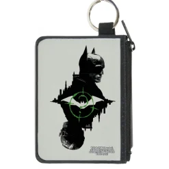 Canvas Zipper Wallet - MINI X-SMALL - The Batman Movie Batman and Riddler Poses and Logos Cityscape Grays Black Green