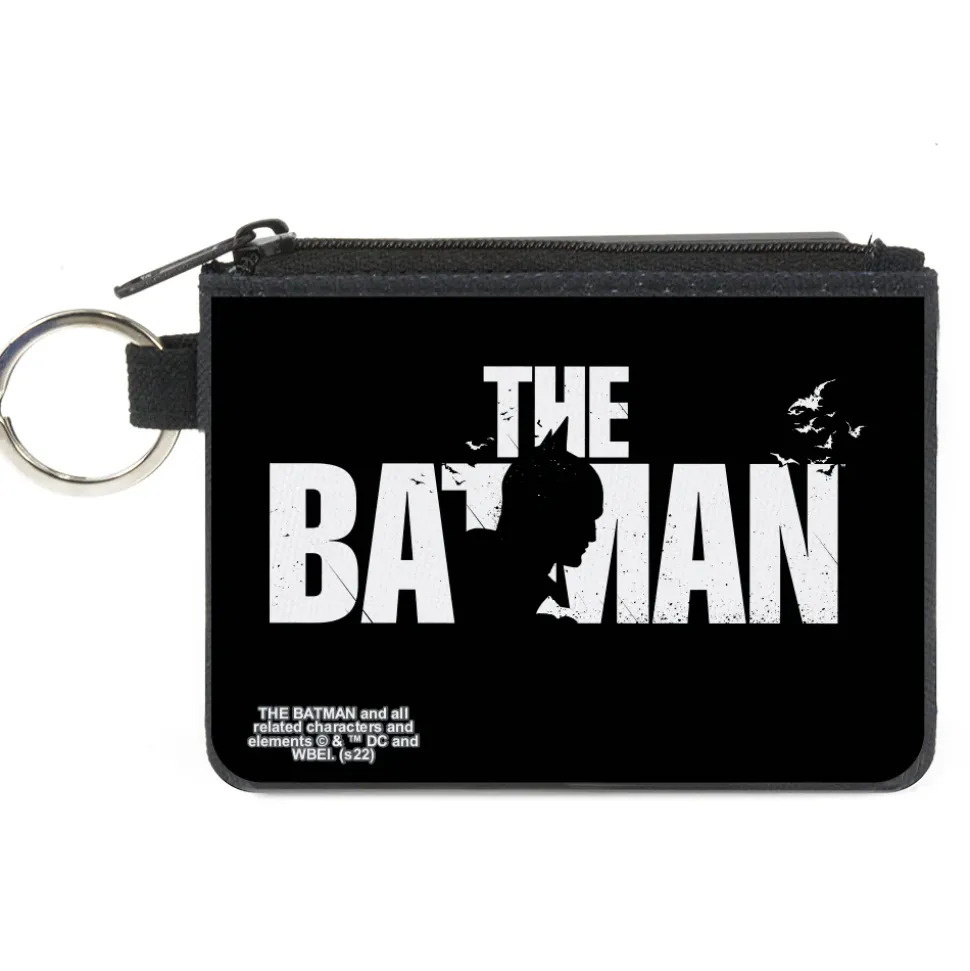 Canvas Zipper Wallet - MINI X-SMALL - THE BATMAN Movie Batman Silhouette Title Black White