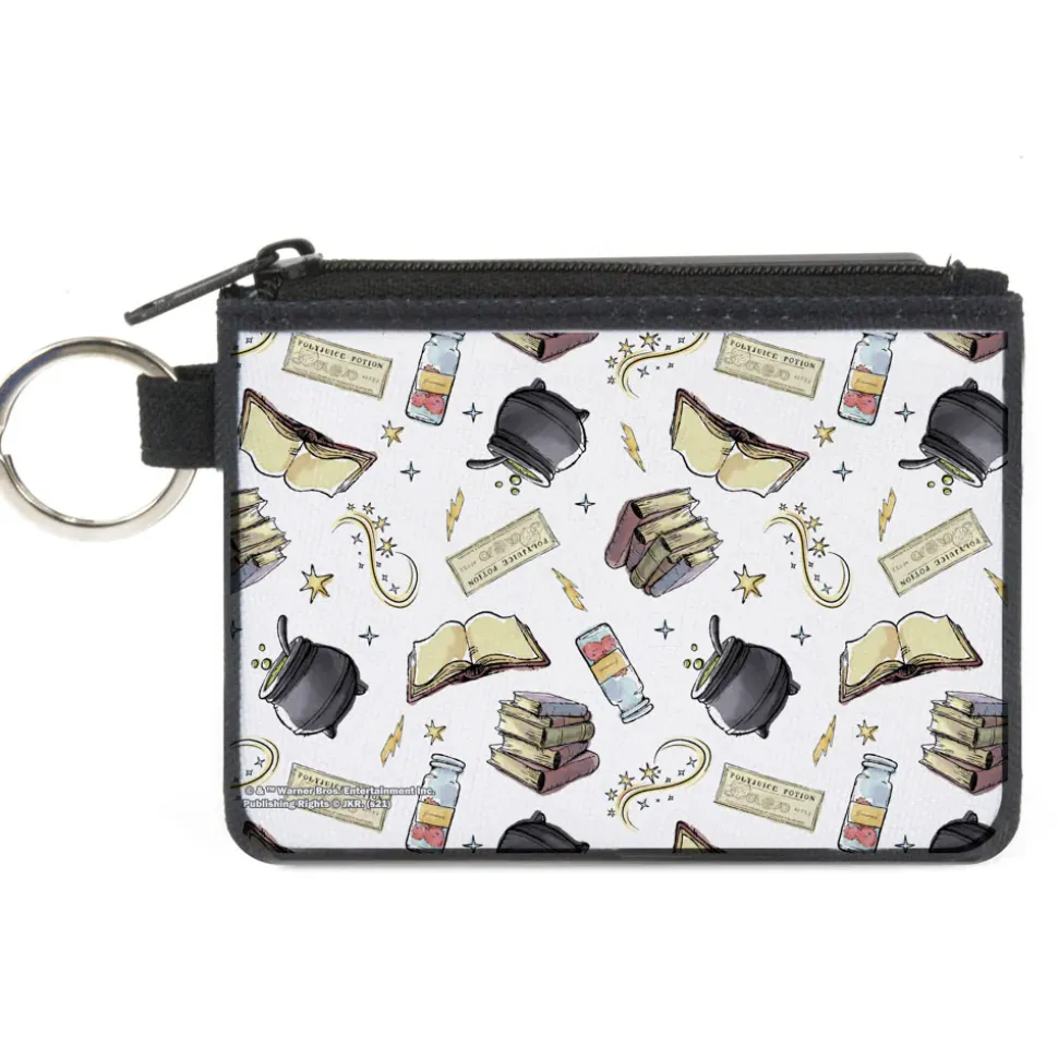 Canvas Zipper Wallet - MINI X-SMALL - Harry Potter Magical Elements Collage White