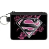 Canvas Zipper Wallet - MINI X-SMALL - Superman Shield4/Roses Weathered Black/White/Pinks