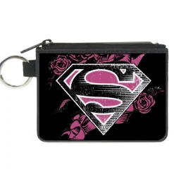 Canvas Zipper Wallet - MINI X-SMALL - Superman Shield4/Roses Weathered Black/White/Pinks