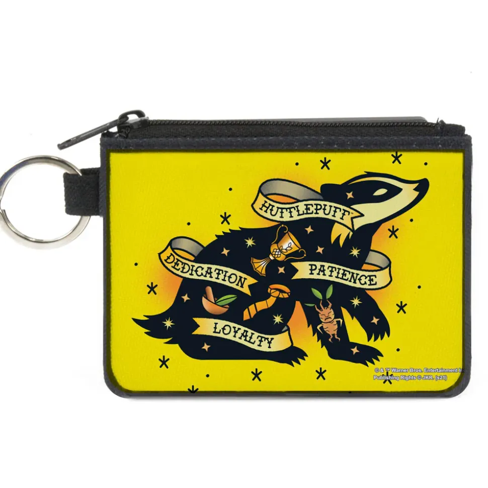 Canvas Zipper Wallet - MINI X-SMALL - Harry Potter HUFFLEPUFF Badger PATIENCE DEDICATION LOYALTY Tattoo Yellow