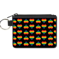 Canvas Zipper Wallet - MINI X-SMALL - Rainbow Hearts Flip Black Multi Color