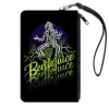Canvas Zipper Wallet - SMALL - BEETLEJUICE Sitting on Tombstone Pose Trees Black Purple Green Yellow