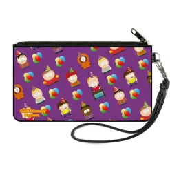 Canvas Zipper Wallet - SMALL - South Park Birthday Party Character Poses and Balloons Purple