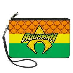 Canvas Zipper Wallet - SMALL - AQUAMAN Logo3 Scales Stripe Orange Yellow Green
