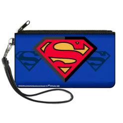 Canvas Zipper Wallet - SMALL - Superman Shield Centered Shield Stripe Blues
