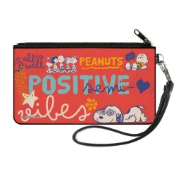 Canvas Zipper Wallet - SMALL - Peanuts Gang SEMI-POSITIVE VIBES Poses Red/Blues/White