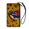 Canvas Zipper Wallet - SMALL - Studded WONDER WOMAN Heart STRENGTH AND BEAUTY Tattoo Roses Gold