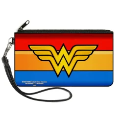 Canvas Zipper Wallet - SMALL - Wonder Woman Logo Stripe Red Yellows Blue