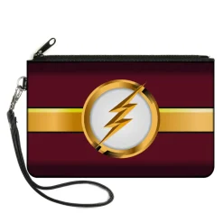 Canvas Zipper Wallet - SMALL - The Flash Logo10 Stripe Burgundy Golds White