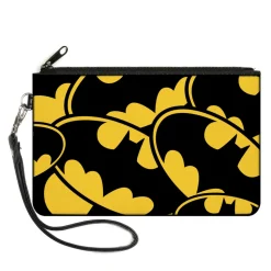 Canvas Zipper Wallet - SMALL - Bat Signals CLOSE-UP Stacked Yellow Black