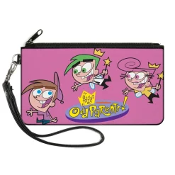 Canvas Zipper Wallet - SMALL - THE FAIRLY ODDPARENTS Timmy with Cosmo and Wanda Group Pose Pink