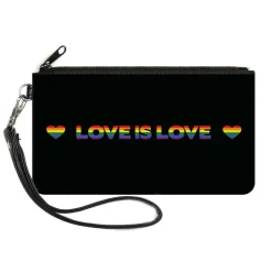 Canvas Zipper Wallet - SMALL - LOVE IS LOVE Heart Black Rainbow