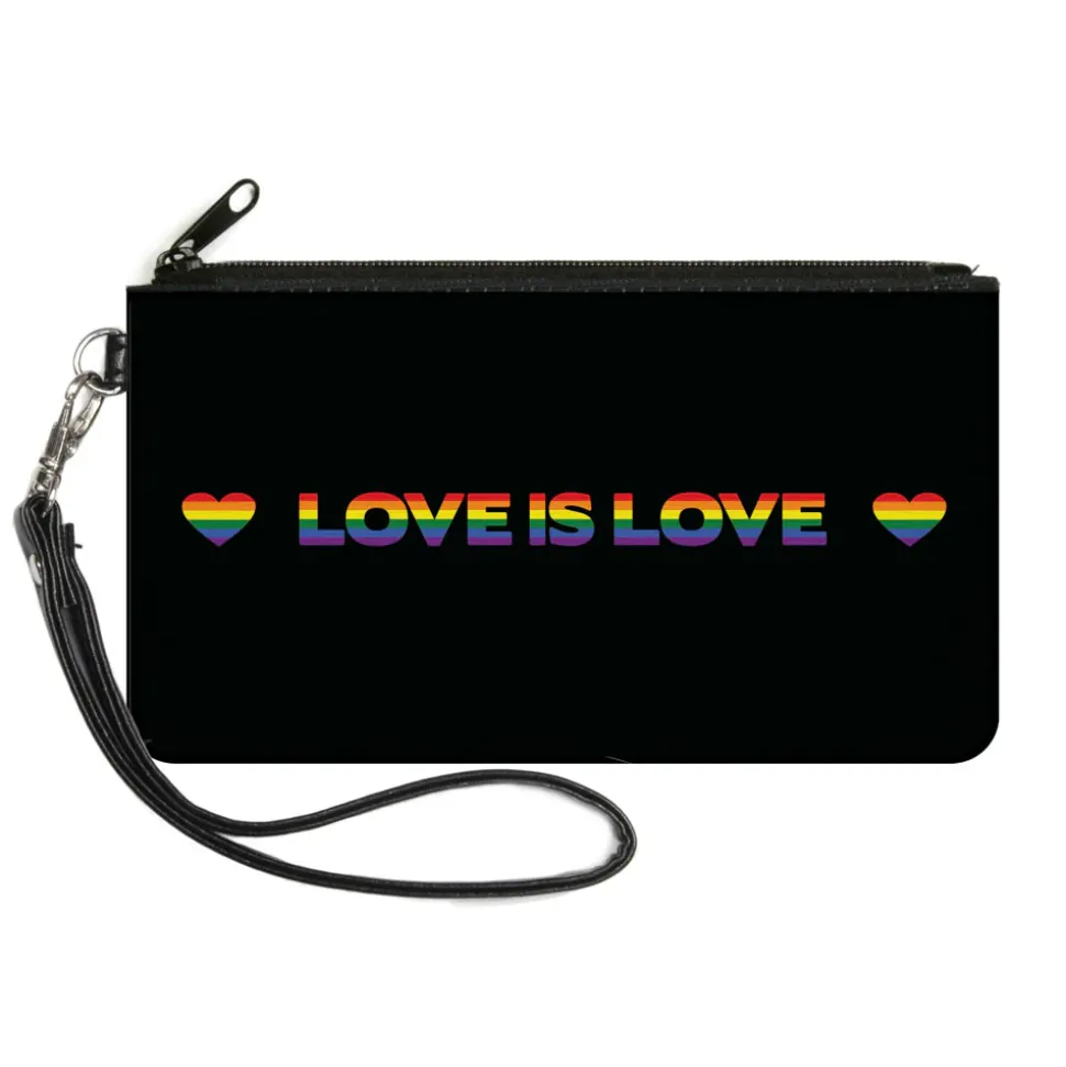 Canvas Zipper Wallet - SMALL - LOVE IS LOVE Heart Black Rainbow