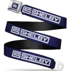 Carroll Shelby CS Racing Logo Full Color Navy/White Seatbelt Belt - Carroll Shelby CS SHELBY Racing Logo Block Navy/White Webbing