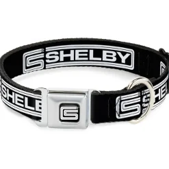 Carroll Shelby CS Racing Logo Full Color Black/White Seatbelt Buckle Collar - Carroll Shelby CS SHELBY Racing Logo Block Black/White