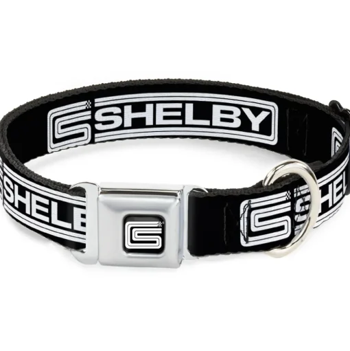 Carroll Shelby CS Racing Logo Full Color Black/White Seatbelt Buckle Collar - Carroll Shelby CS SHELBY Racing Logo Block Black/White
