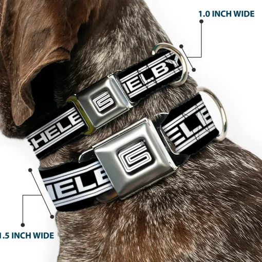 Carroll Shelby CS Racing Logo Full Color Black/White Seatbelt Buckle Collar - Carroll Shelby CS SHELBY Racing Logo Block Black/White